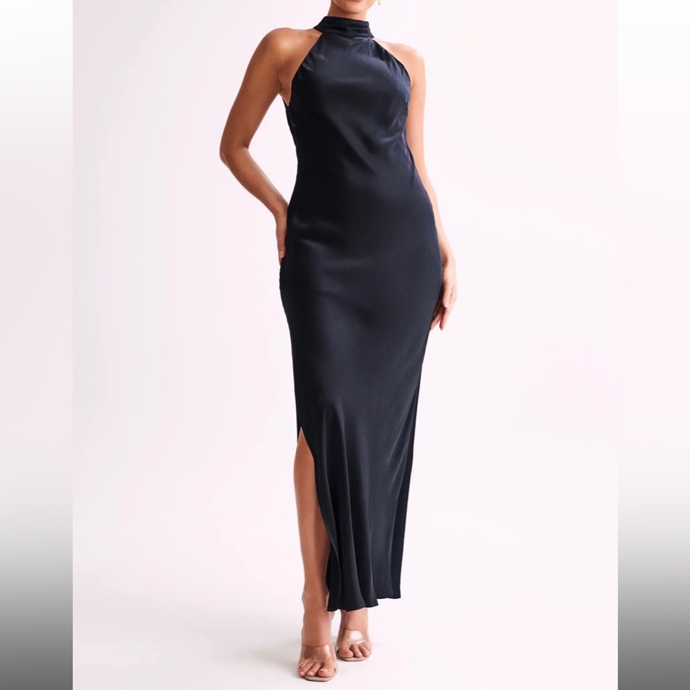 MESHKI Claire Satin Drape Back Maxi Dress with Split